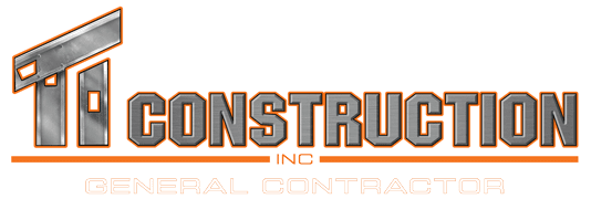 Logo of TH Construction Inc., featuring bold, metallic letters with an orange outline. Text below reads "General Contractor.
